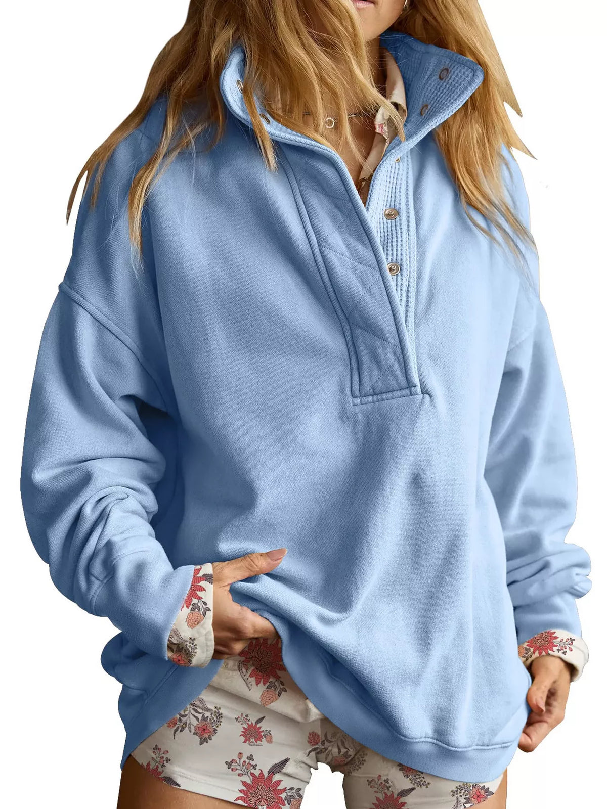 Half Snap Dropped Shoulder Sweatshirt - Lilixa.store