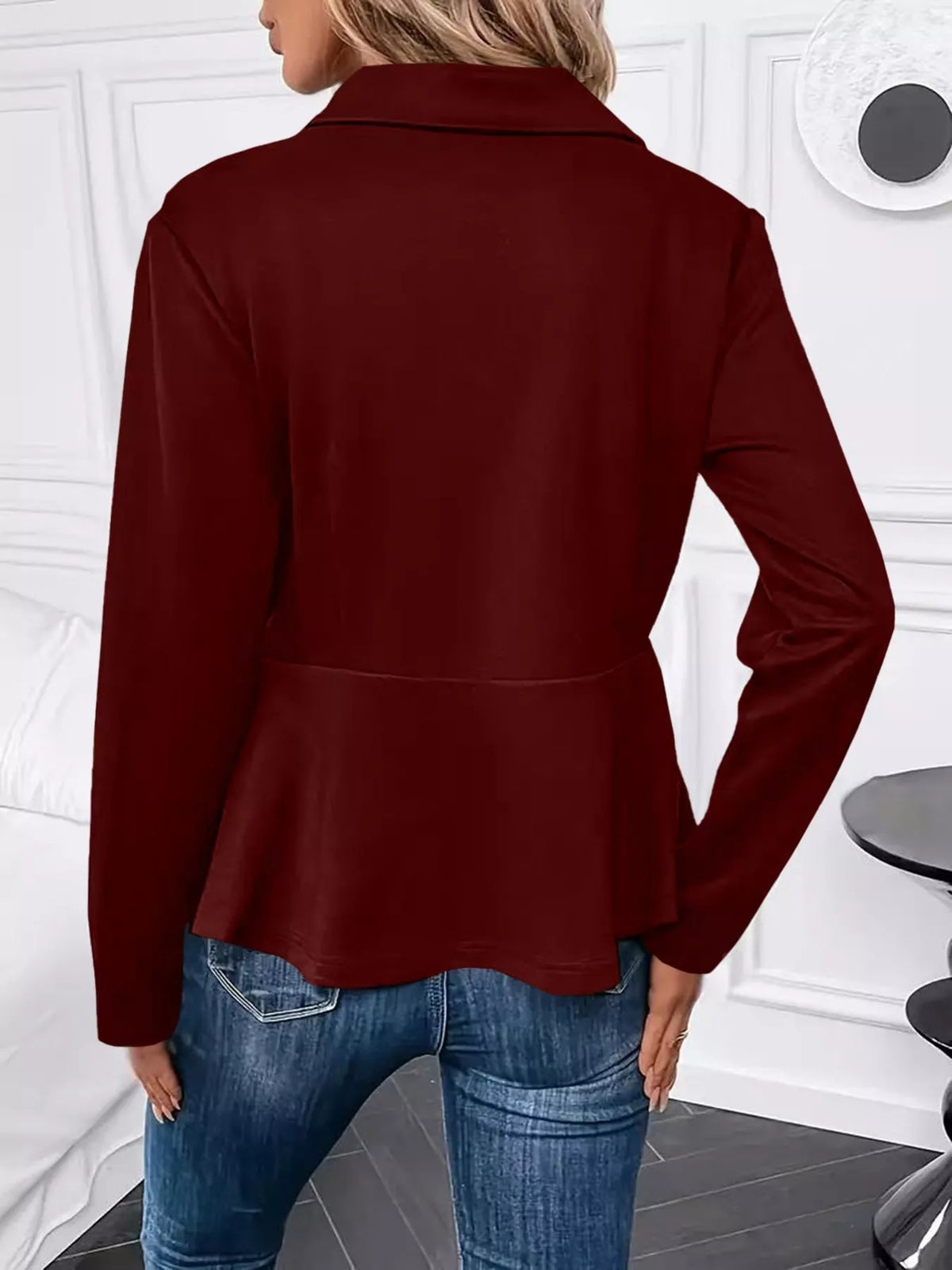 Pearl Embellished Zip-Up Peplum Outerwear, view 3