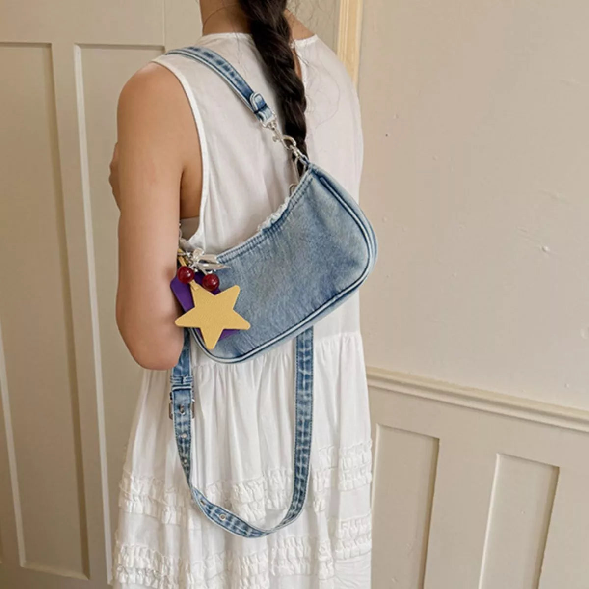 Star Charm Denim Shoulder Bag - Lilixa.store