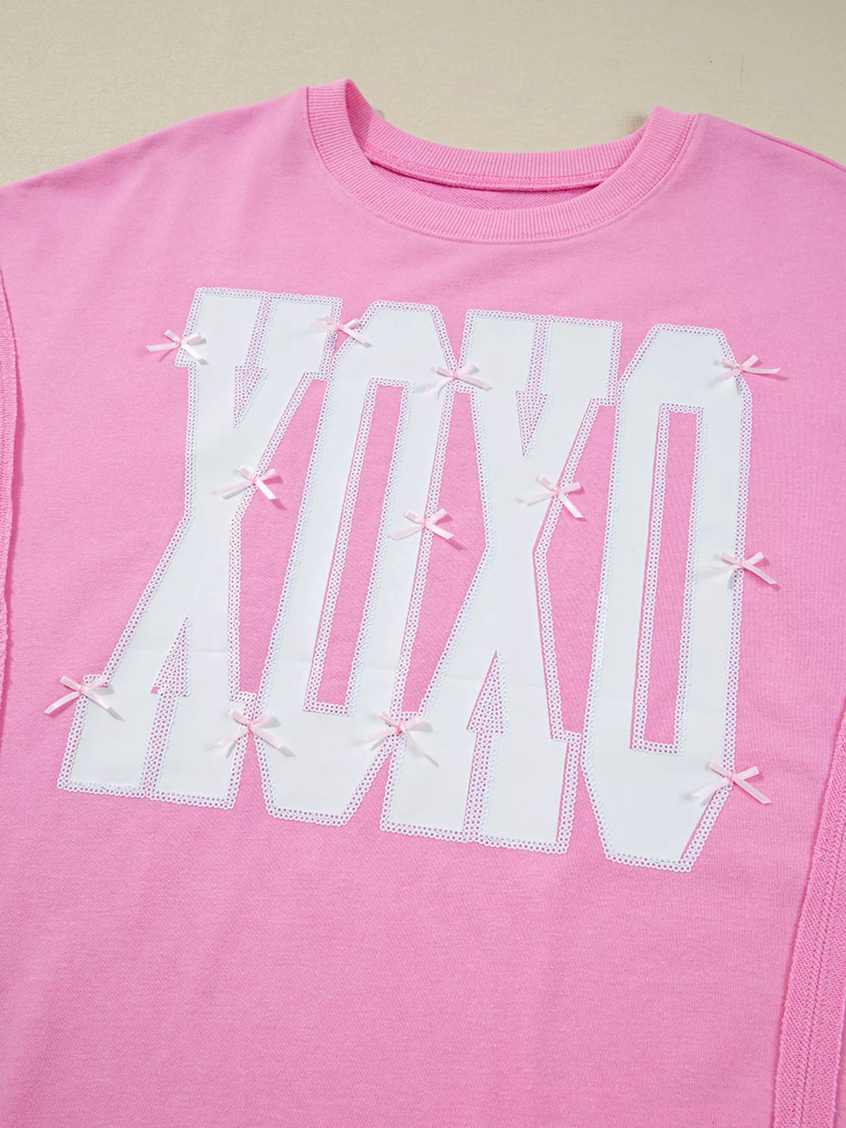 Sequin XOXO Letter Graphic Exposed Seam Baggy Sweatshirt - Lilixa.store