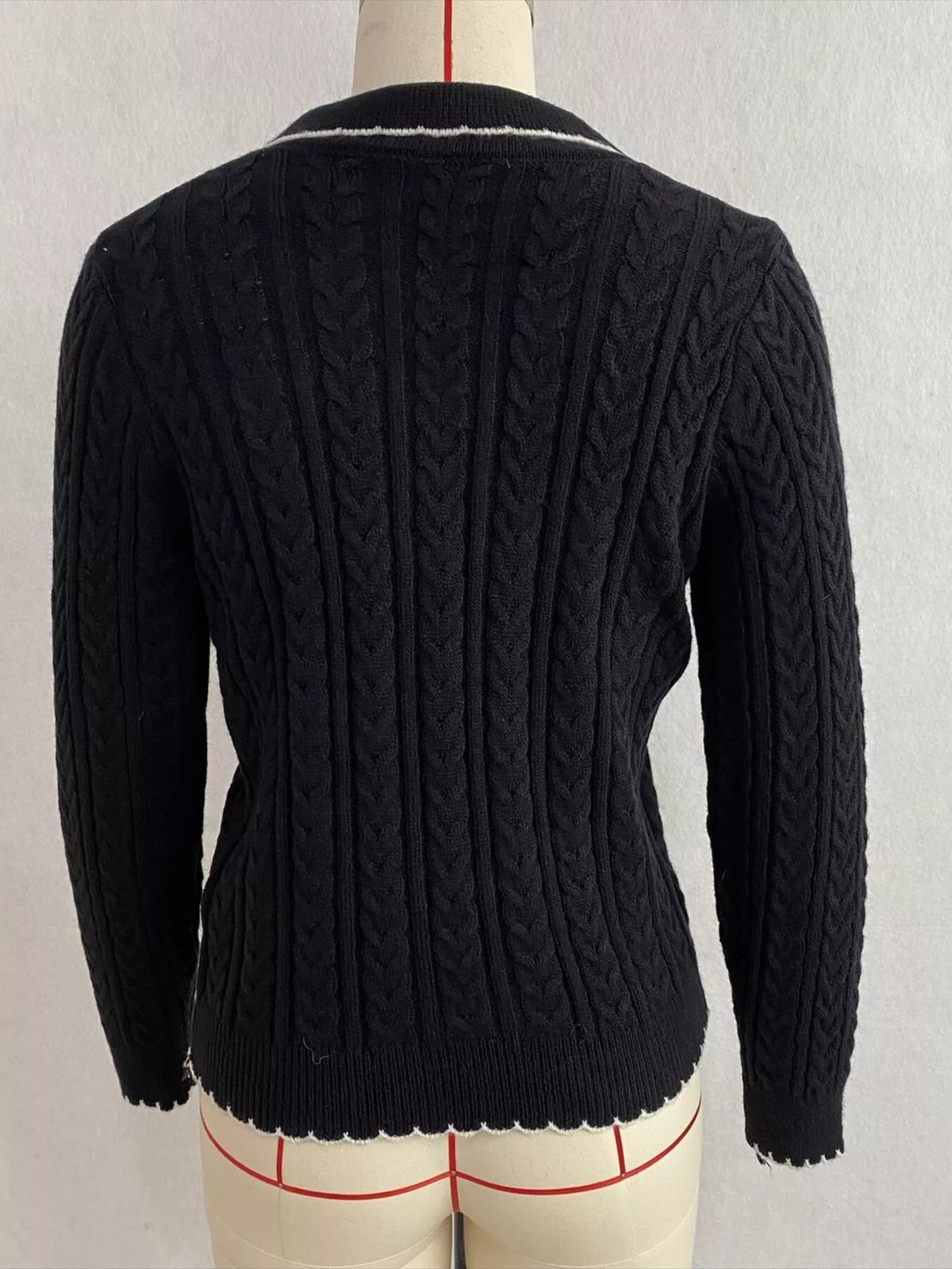 Cable Knit Polo Collar Button-Up Cardigan, view 17