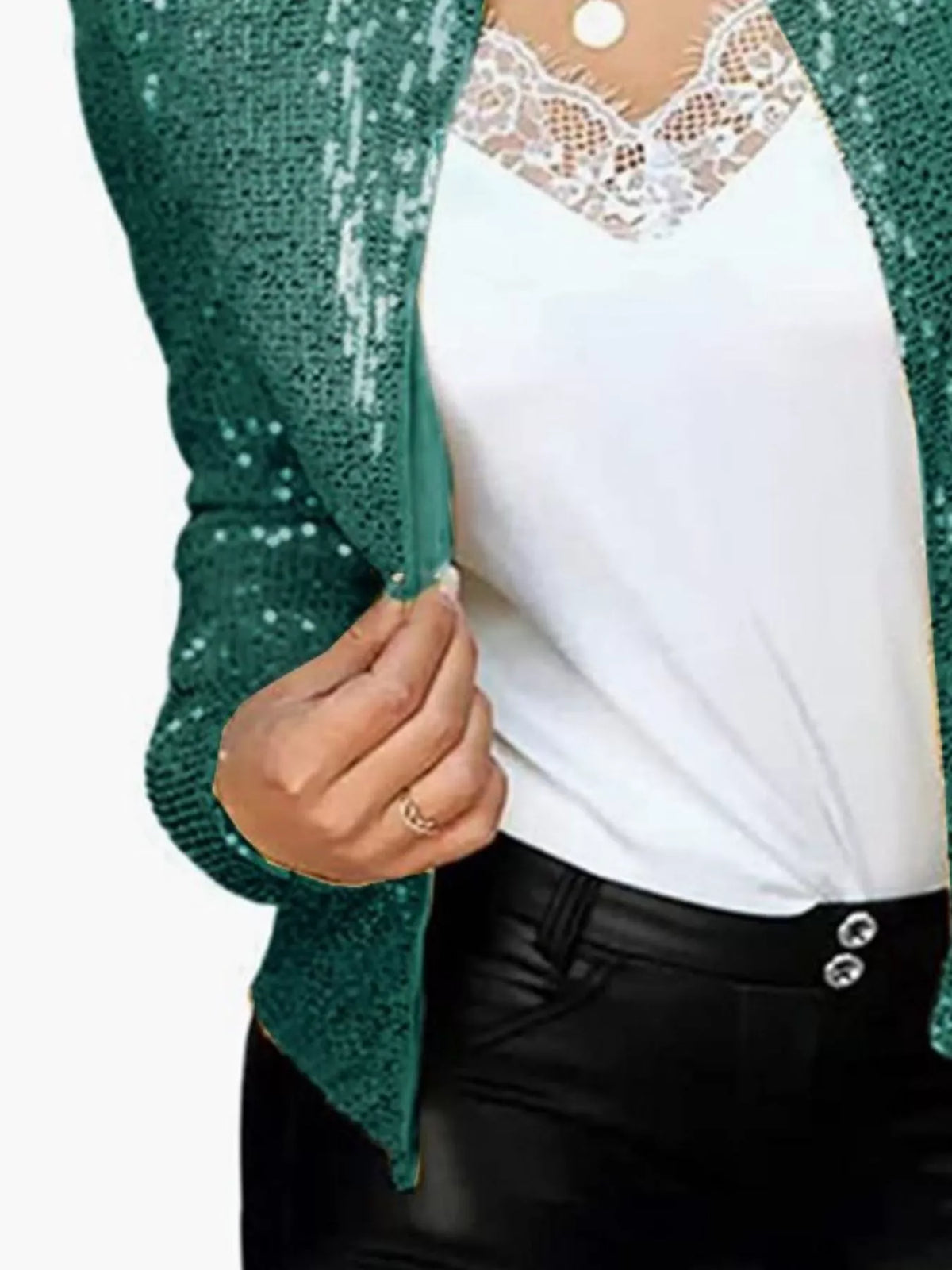 Full Size Sequin Long Sleeve Jacket Plus Size, view 12