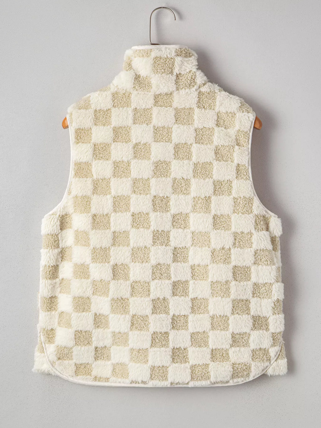 Sherpa Checkerboard Snap Button Vest Coat with Pocket - Lilixa.store