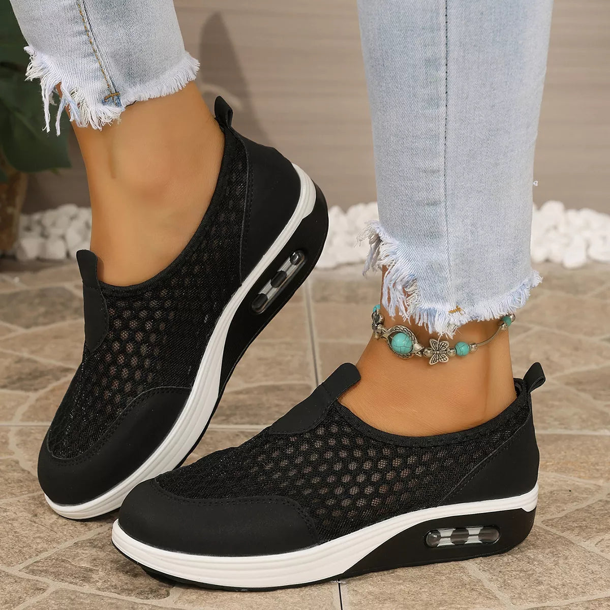Breathable Mesh Wedge Slip-Ons