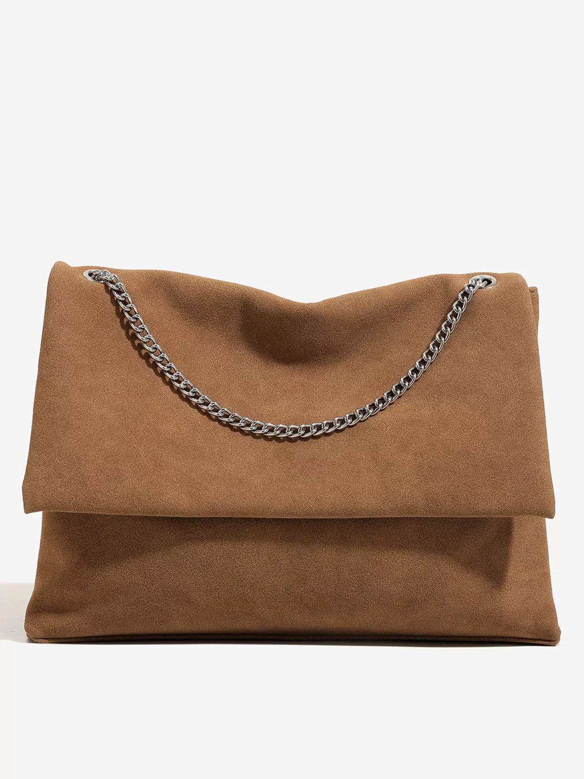 Suede Shoulder Bag with Metallic Chain Strap, view 2