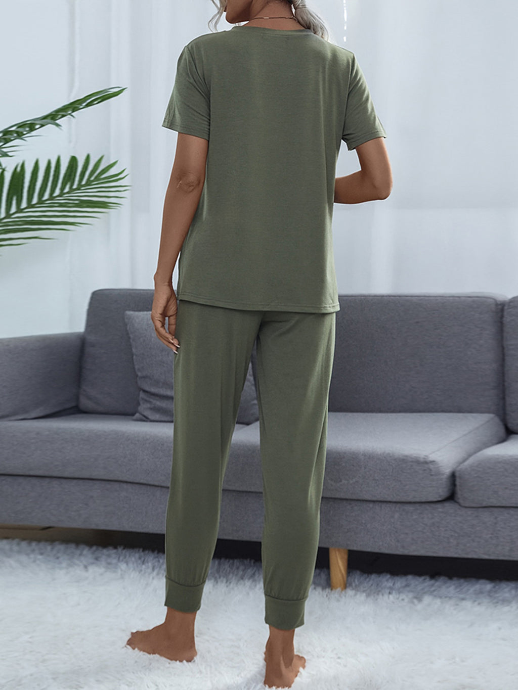 Shiny Round Neck Short Sleeve Top and Pants Set - Lilixa.store