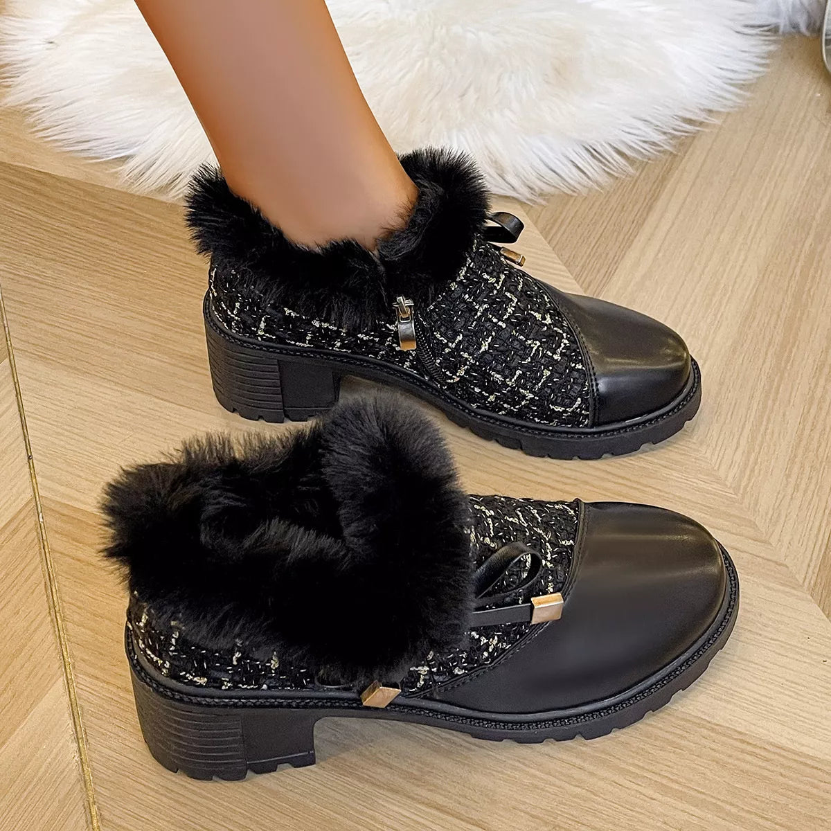Round Toe Block Heels Boots, view 6