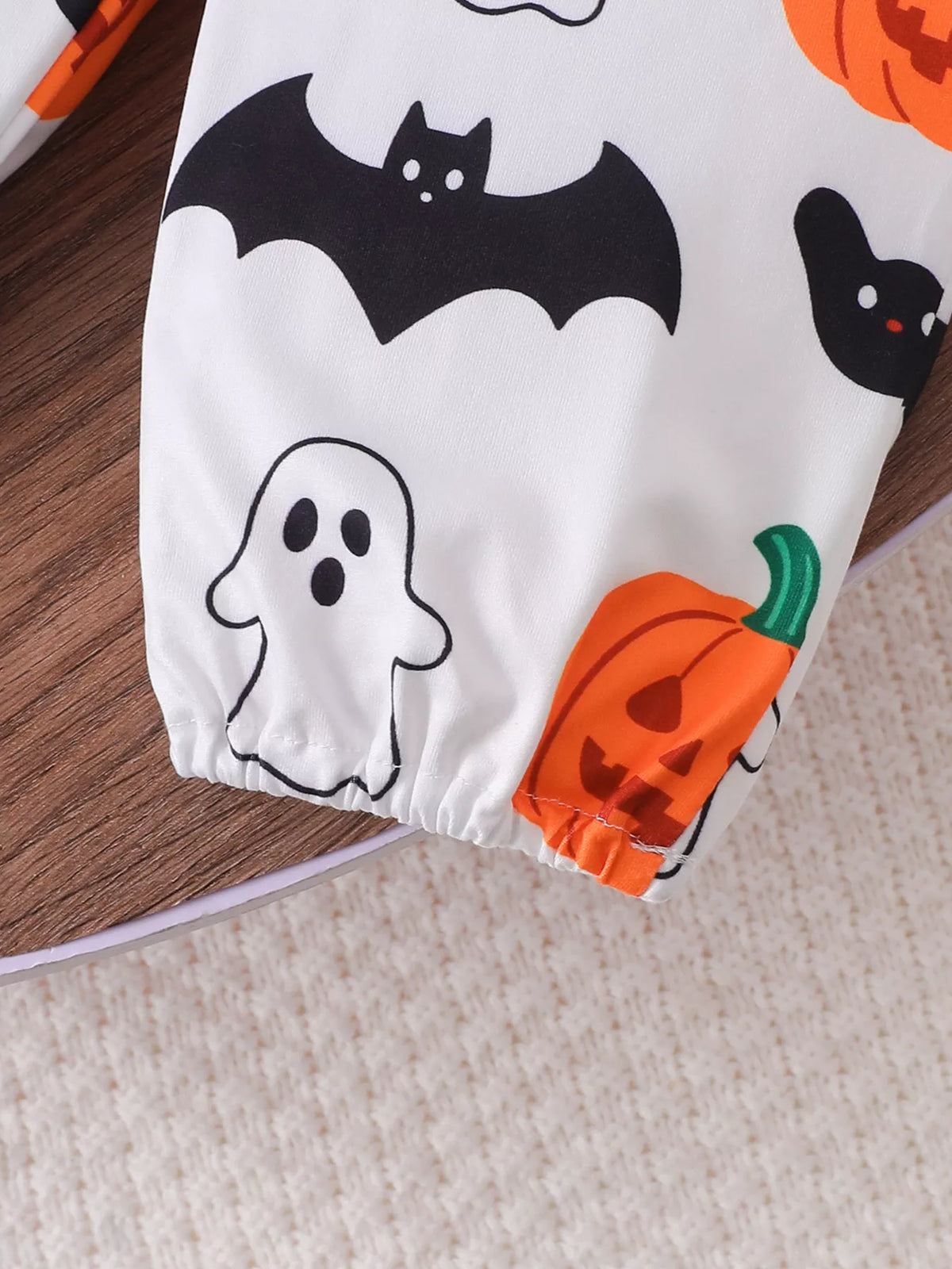 Children's Halloween Skull Print Long Sleeve Bodysuit and Pants Set with Bow Headband - Lilixa.store