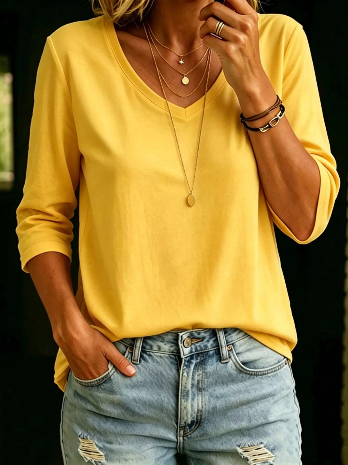 Full Size V-Neck 3/4 Sleeve T-Shirt Plus Size - Lilixa.store