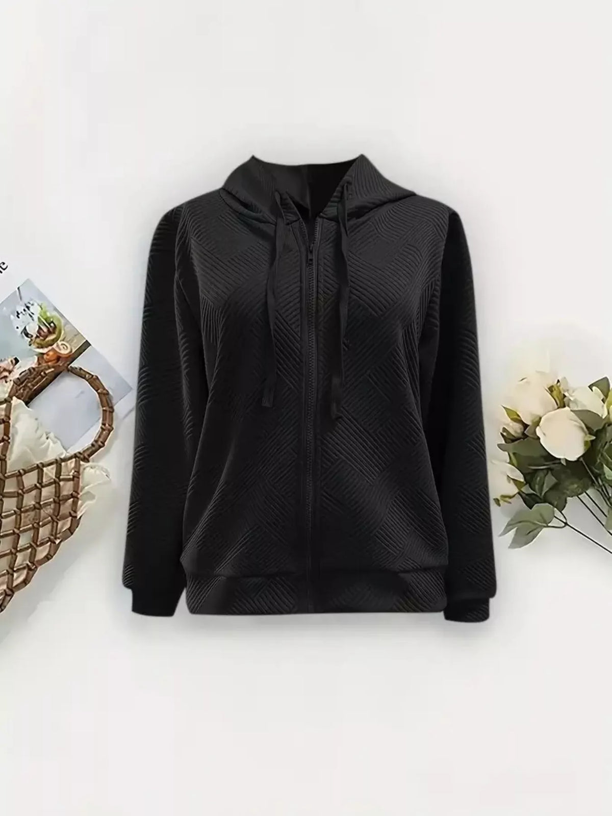 Textured Zip-Up Hooded Jacket, view 2