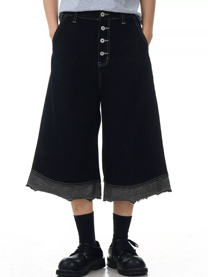 Men's Button Fly Wide Leg Denim Capris - Lilixa.store