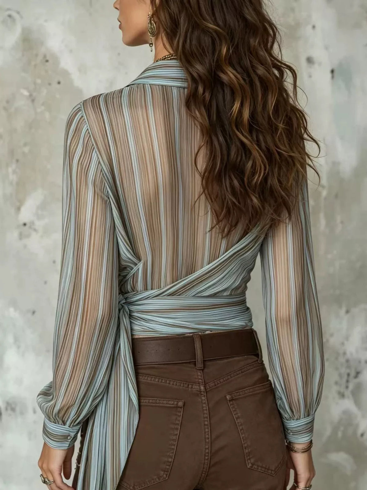 Striped Wrap Shirt with Tie-Front Detail - Lilixa.store