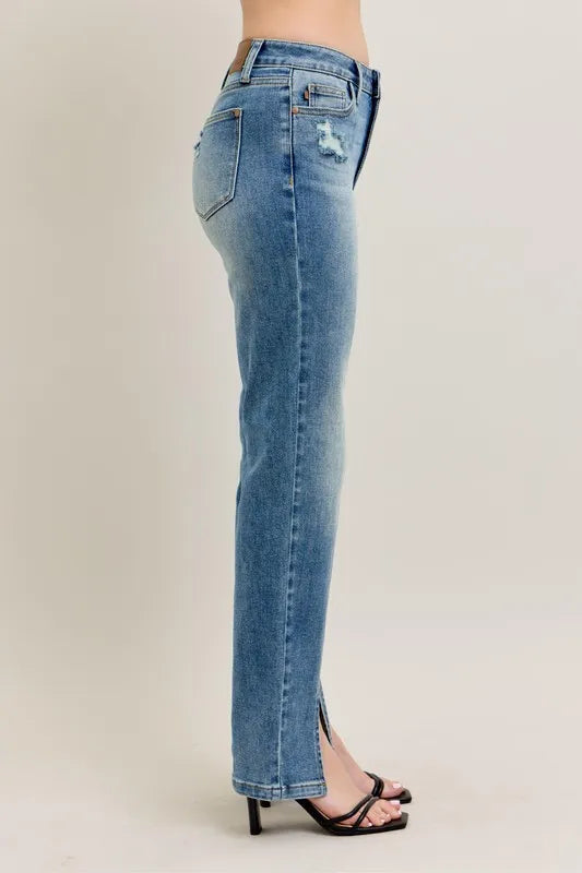 Judy Blue Full Size High Waist Vintage Wash Front Seam & Slit Straight Plus Size - Lilixa.store