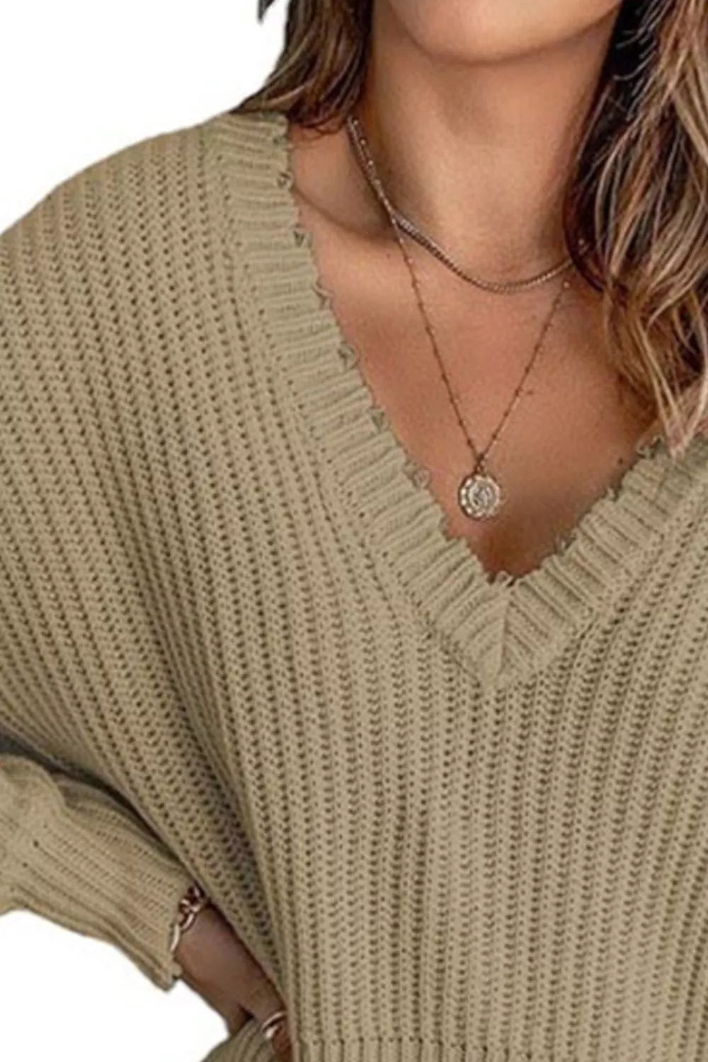 Full Size Raw Hem V-Neck Sweater Plus Size - Lilixa.store
