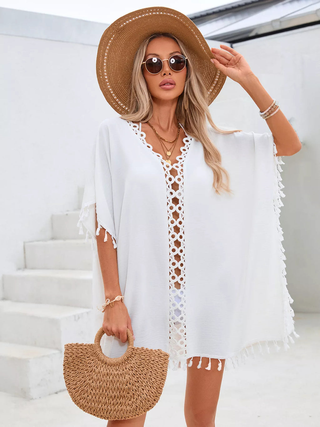 Crochet Trim Tassel Cover-Up Dress - Lilixa.store
