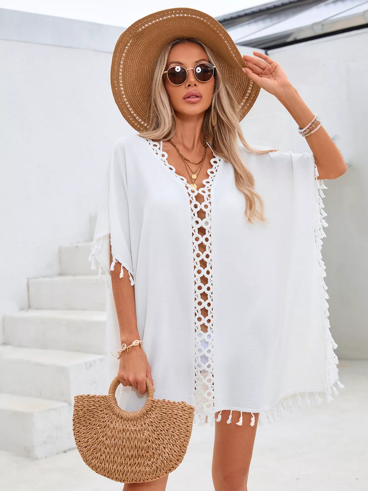 Crochet Trim Tassel Cover-Up Dress - Lilixa.store