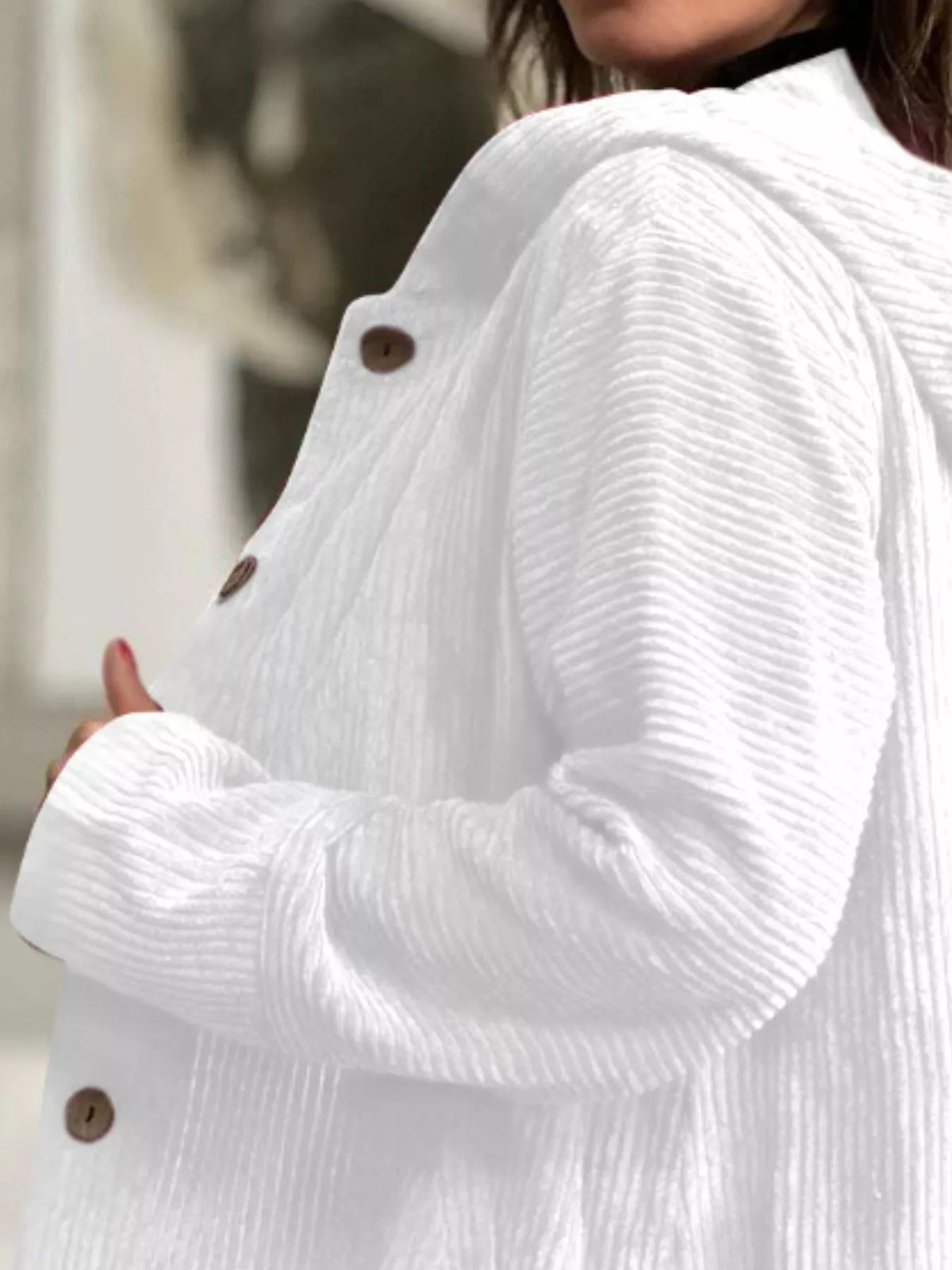 Full Size Corduroy Button Up Hooded Jacket Plus Size, view 4