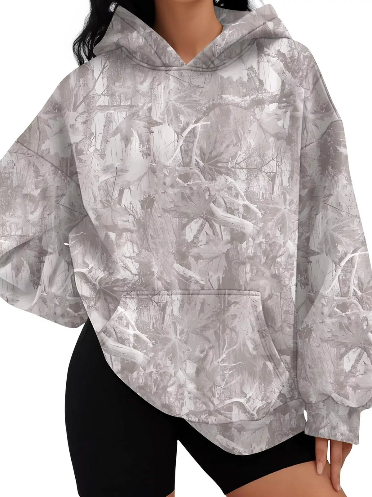 Printed Kangaroo Pocket Oversized Hoodie - Lilixa.store