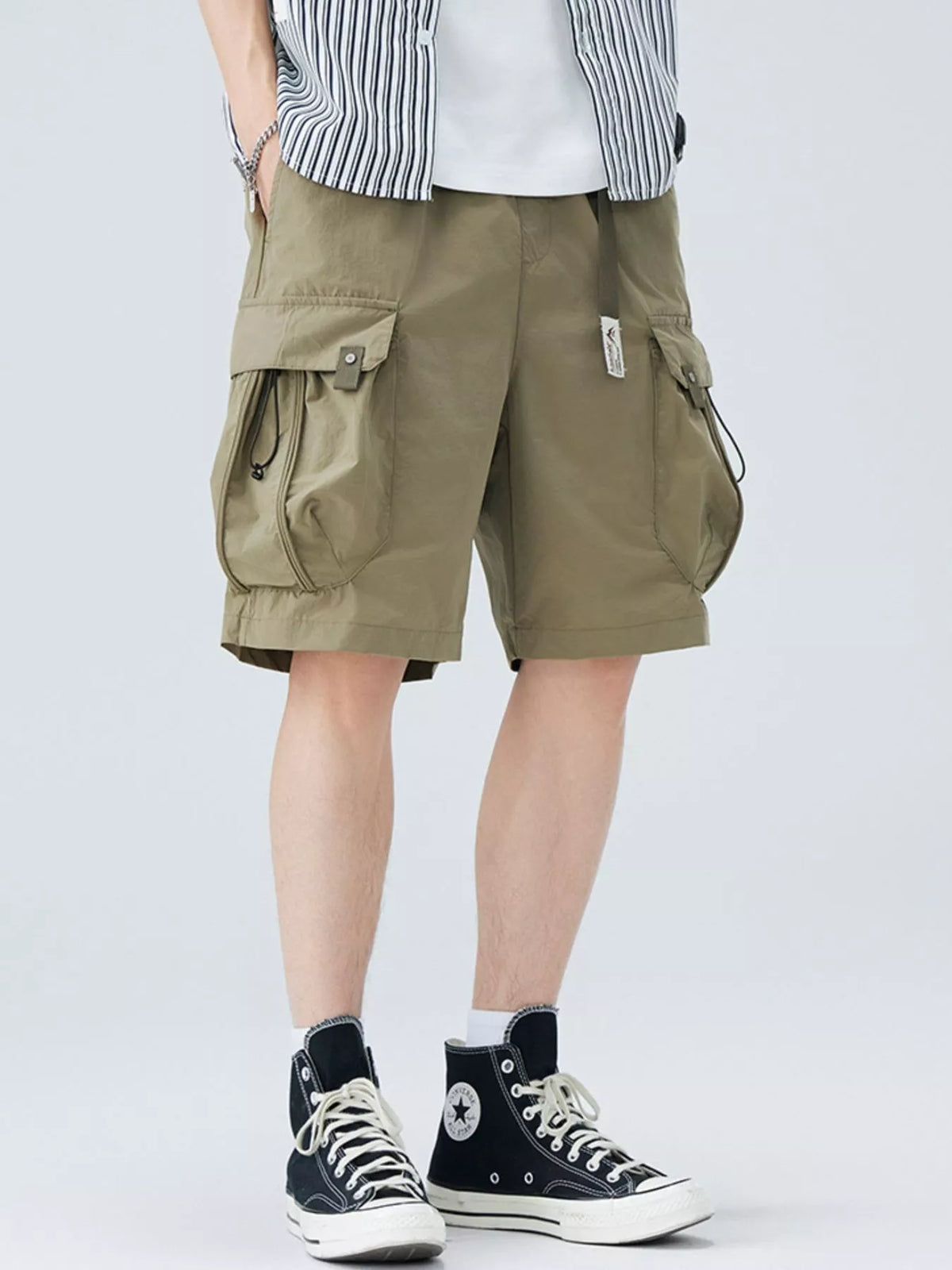 Men's Plus Size Cargo Shorts with Drawstring in Moss