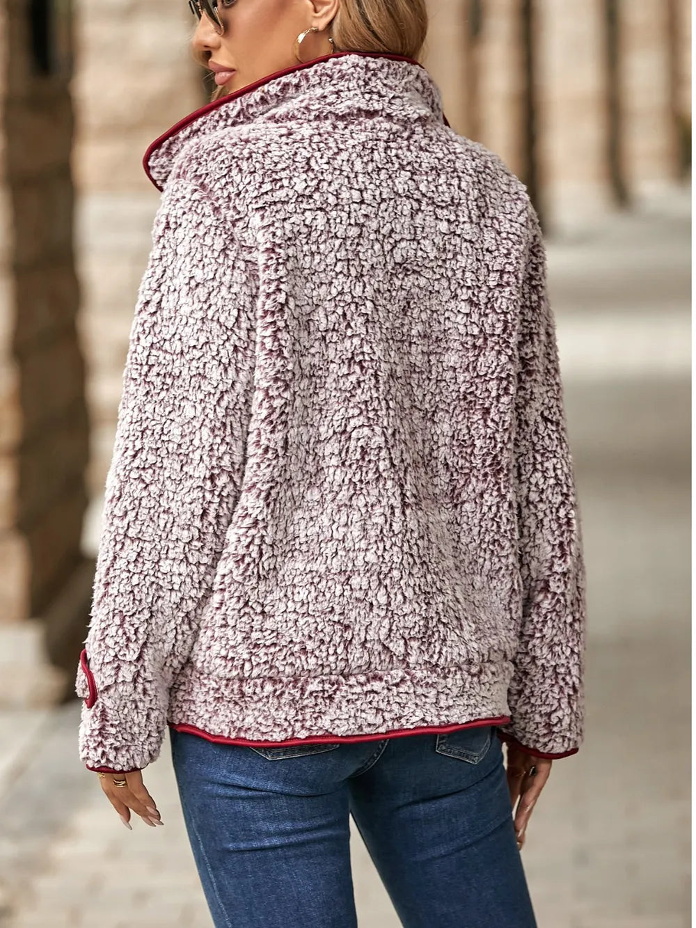 Fuzzy Pocketed Button Up Jacket - Lilixa.store