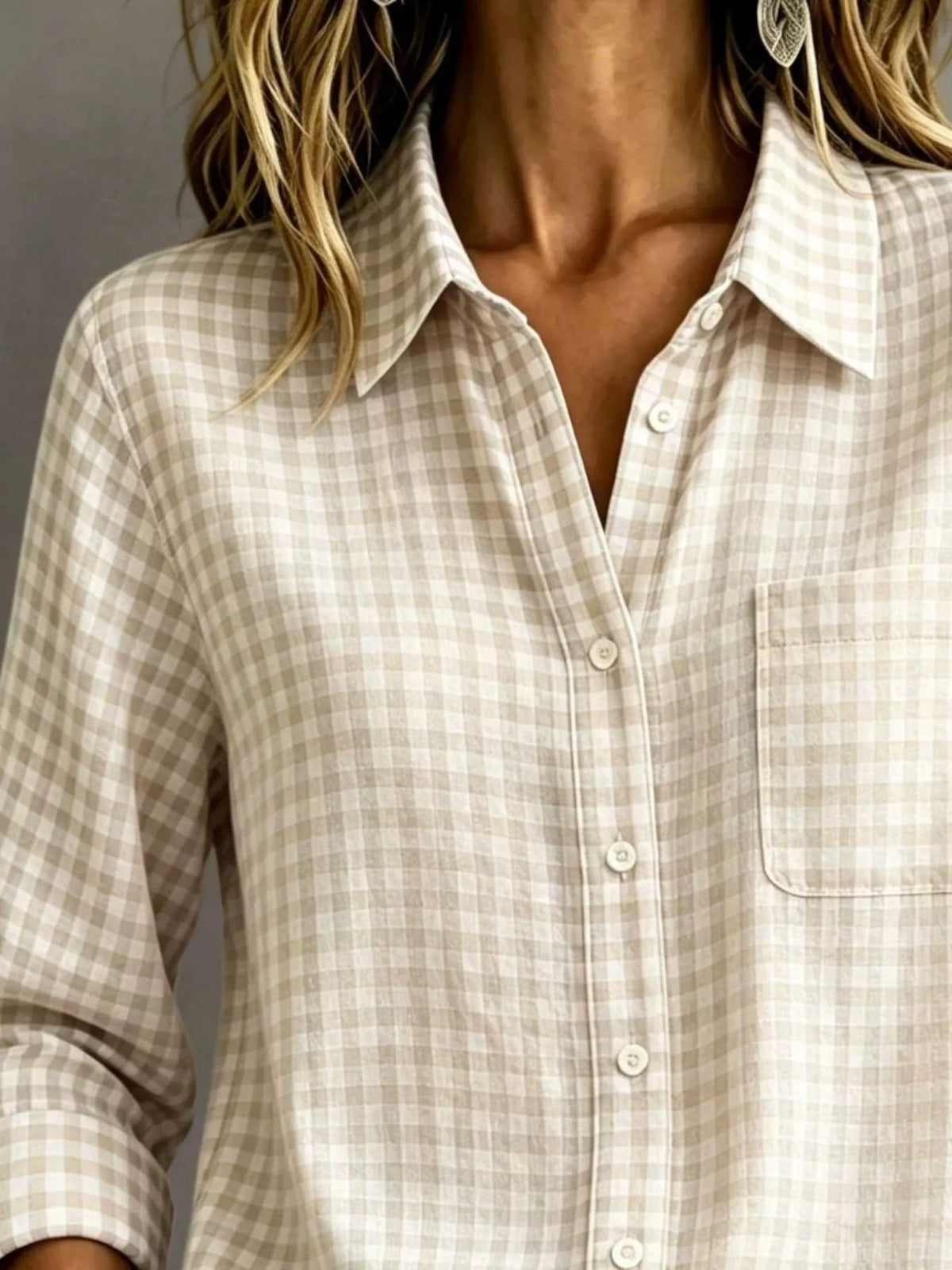 Gingham Button-Down Long Sleeve Shirt