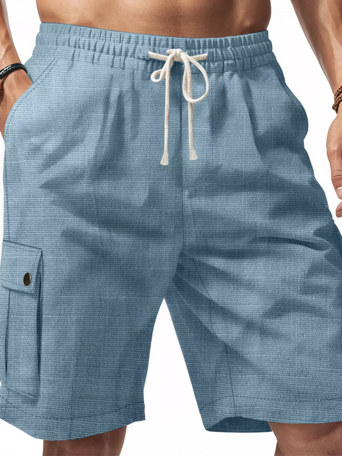 Men's Full Size Casual Drawstring Cargo Shorts Plus Size in Light Blue