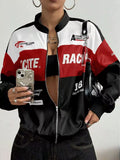 Letter Print Zip Up Jacket - Lilixa.store