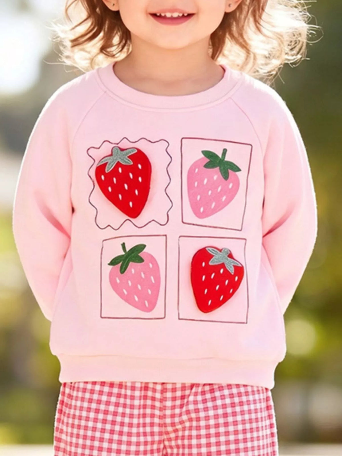 Children's Strawberry Graphic Sweatshirt and Gingham Pants Set - Lilixa.store