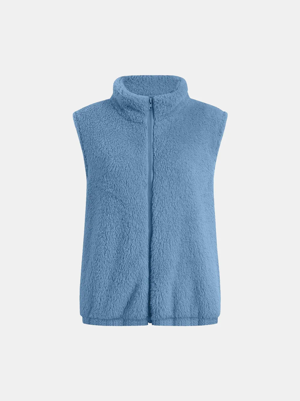 Full Size Fuzzy Zip Up Vest Coat with Pockets, view 11