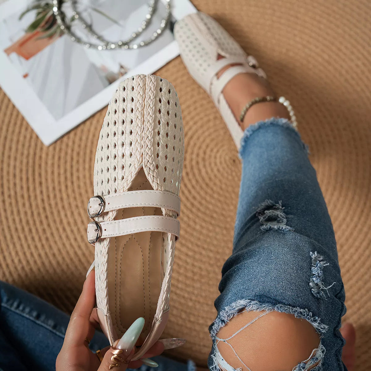 Woven Hollow-Out Slip-Ons - Lilixa.store