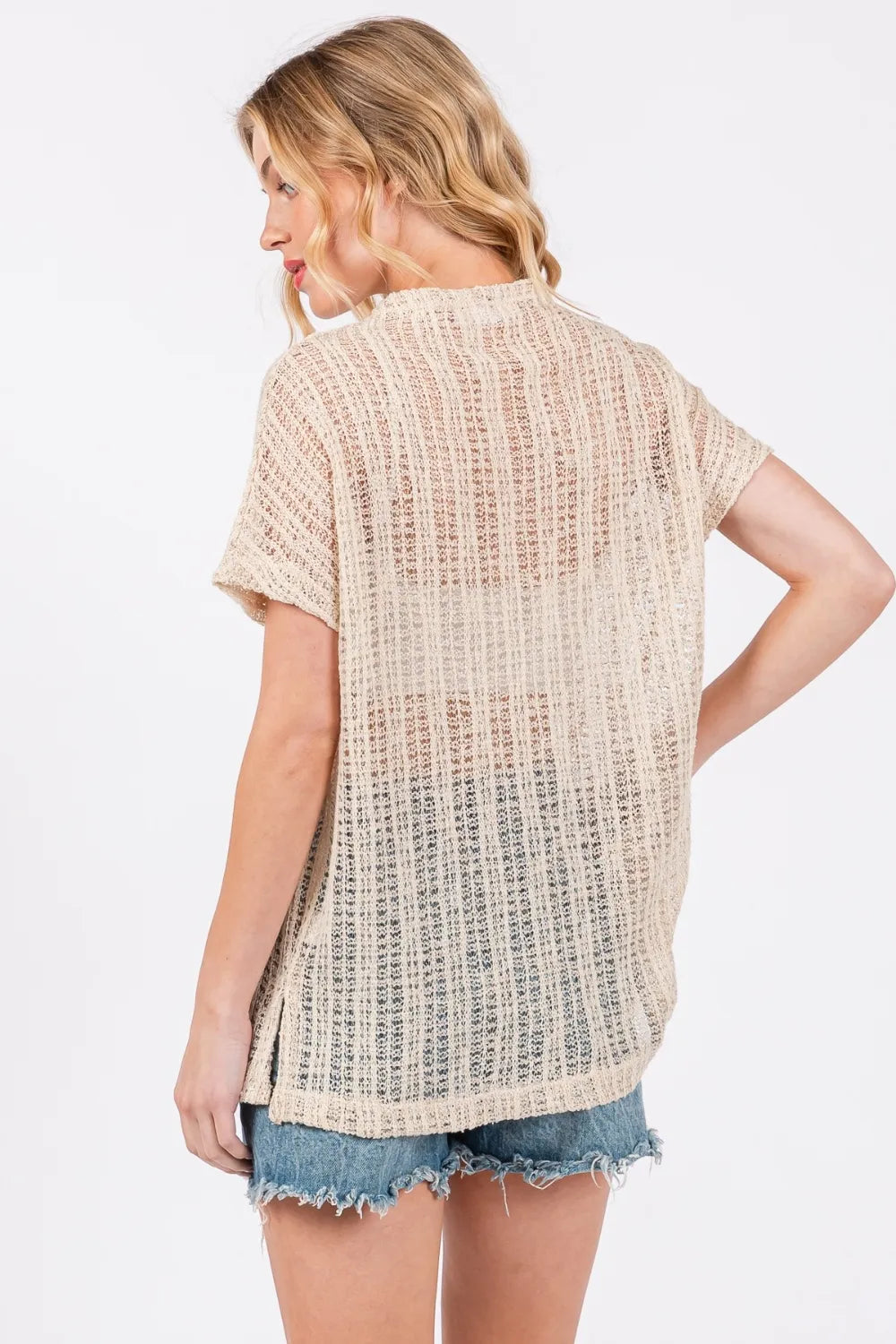 Ces Femme See Through Crochet Mock Neck Cover Up - Lilixa.store