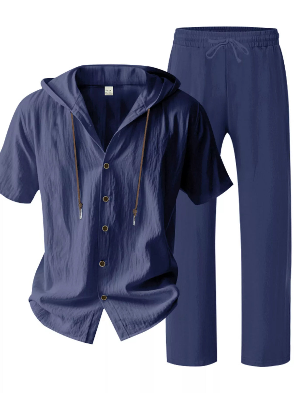 Men's Full Size Button Up Hooded Top and Pants Set Plus Size - Lilixa.store