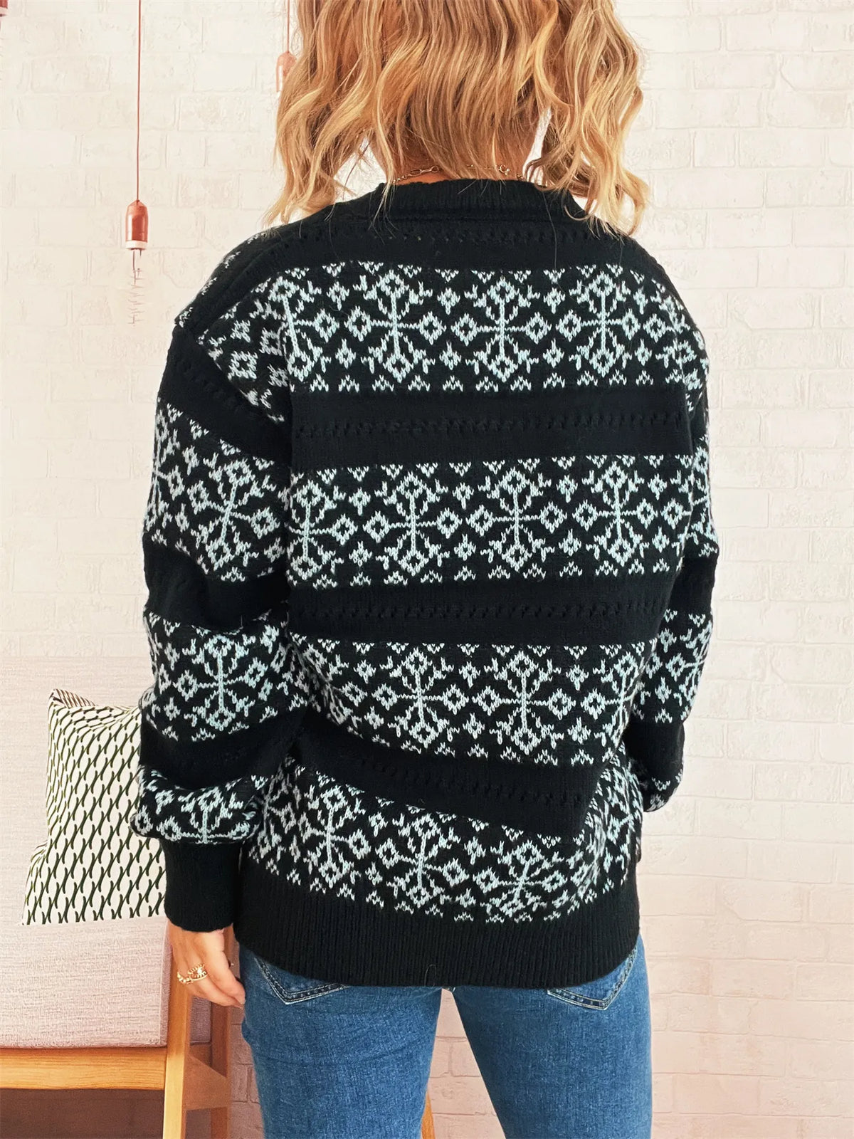Contrast Ribbed hem Long Sleeve Sweater - Lilixa.store