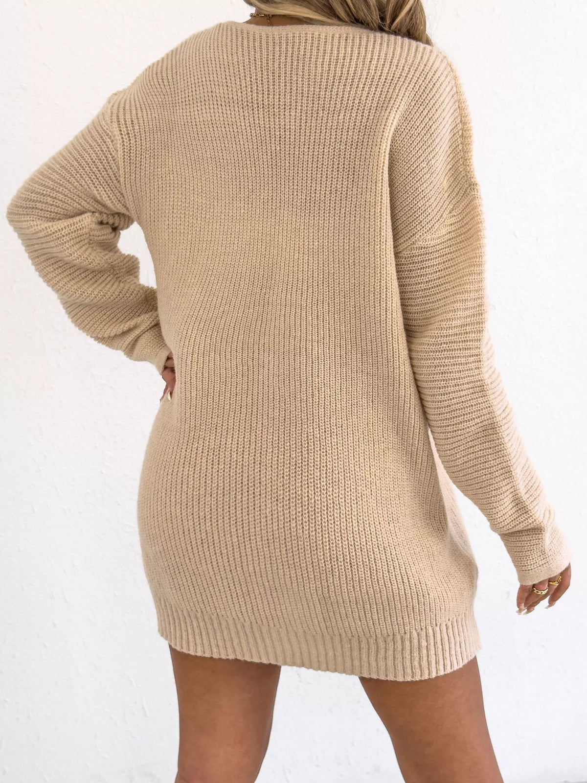 Bow Ribbed Knit Sweater Dress