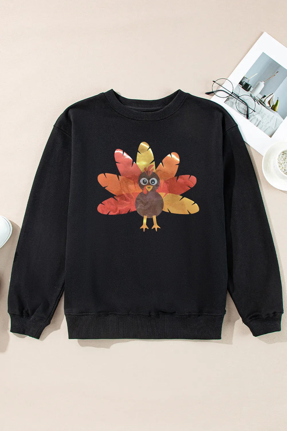 Graphic Round Neck Long Sleeve Sweatshirt - Lilixa.store