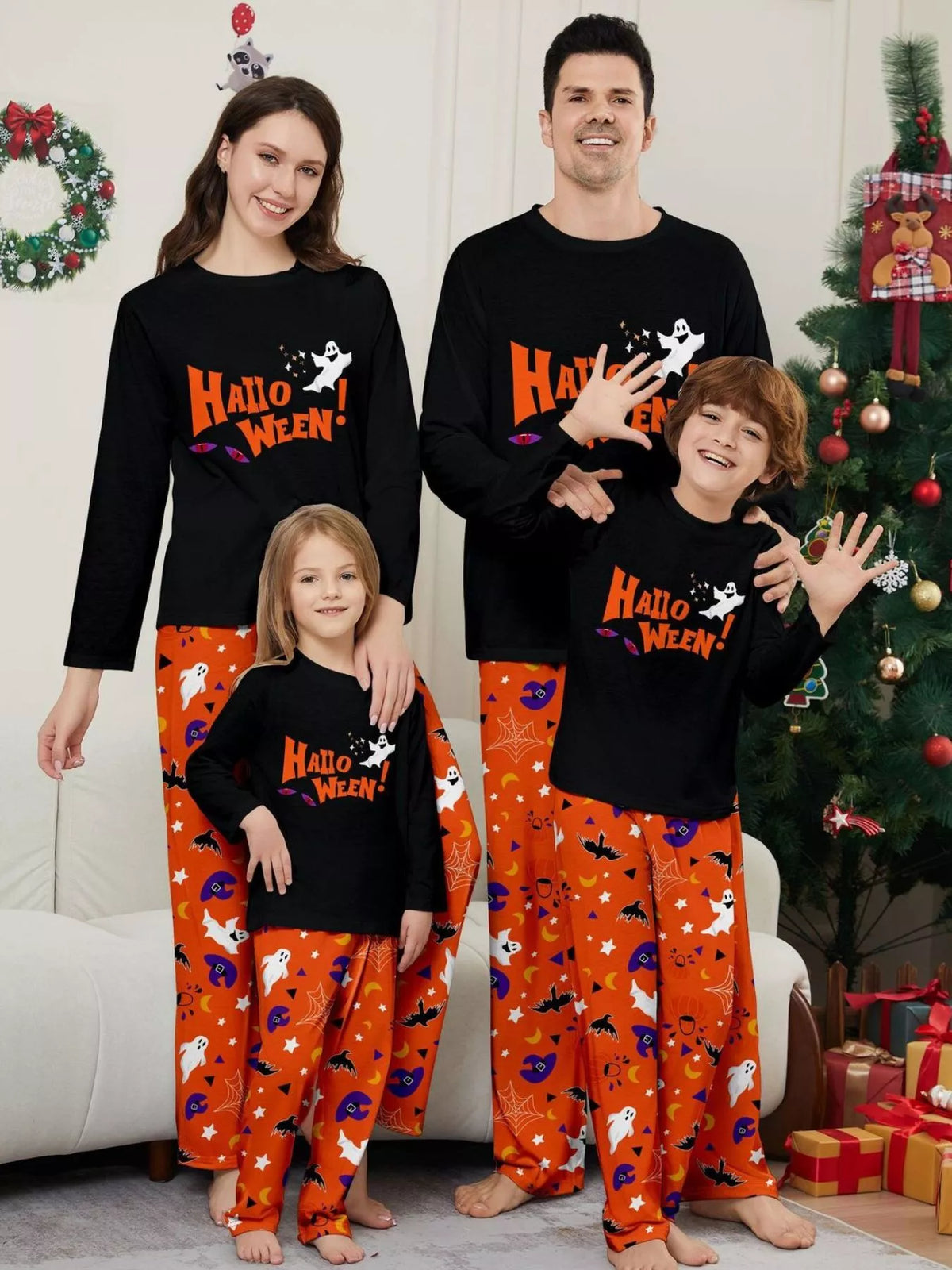 Full Size Halloween Family Matching Pajama Set with Ghost and Pumpkin Print Plus Size - Lilixa.store