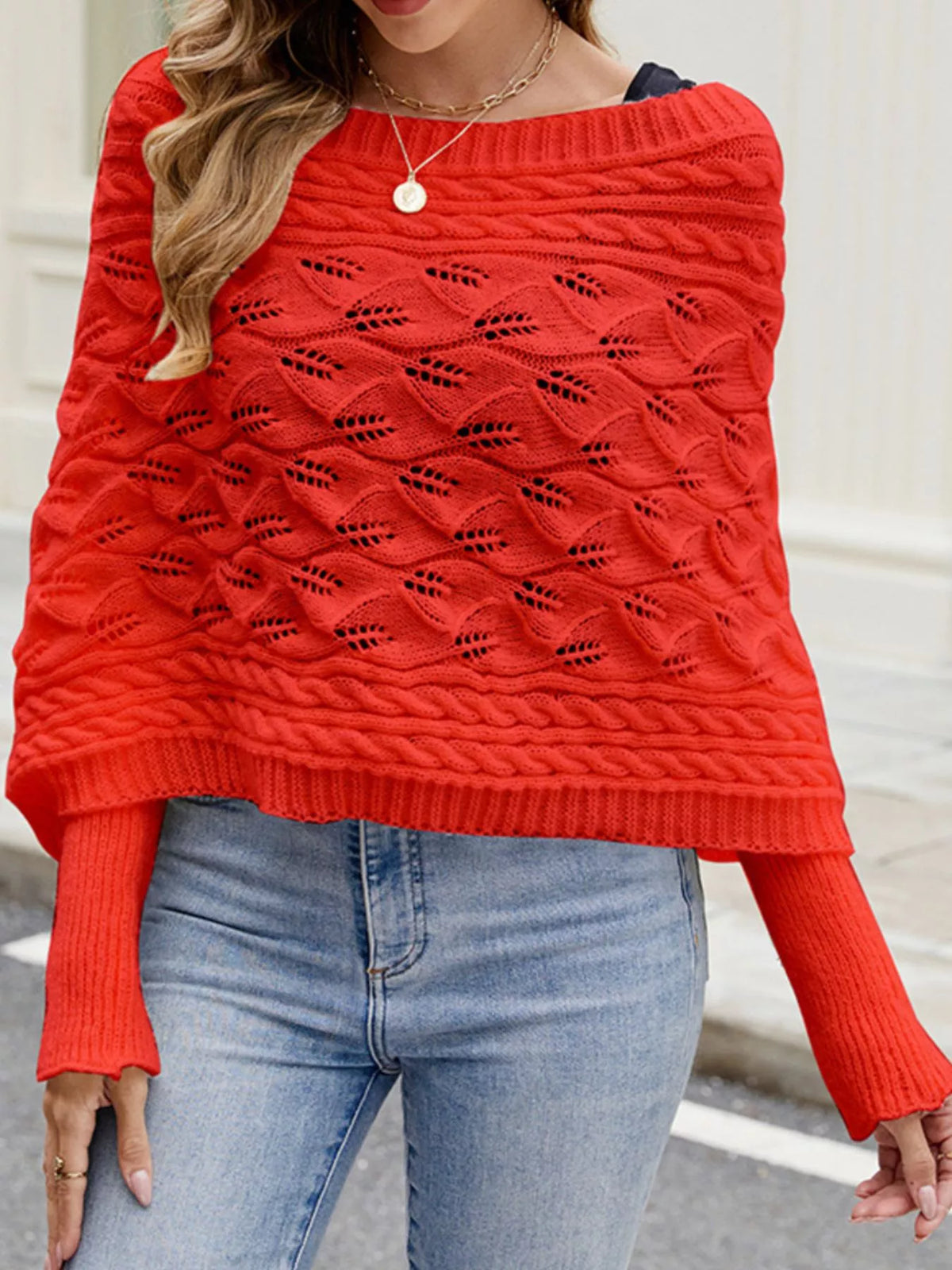 Cable Knit Batwing Sleeve Sweater - Lilixa.store