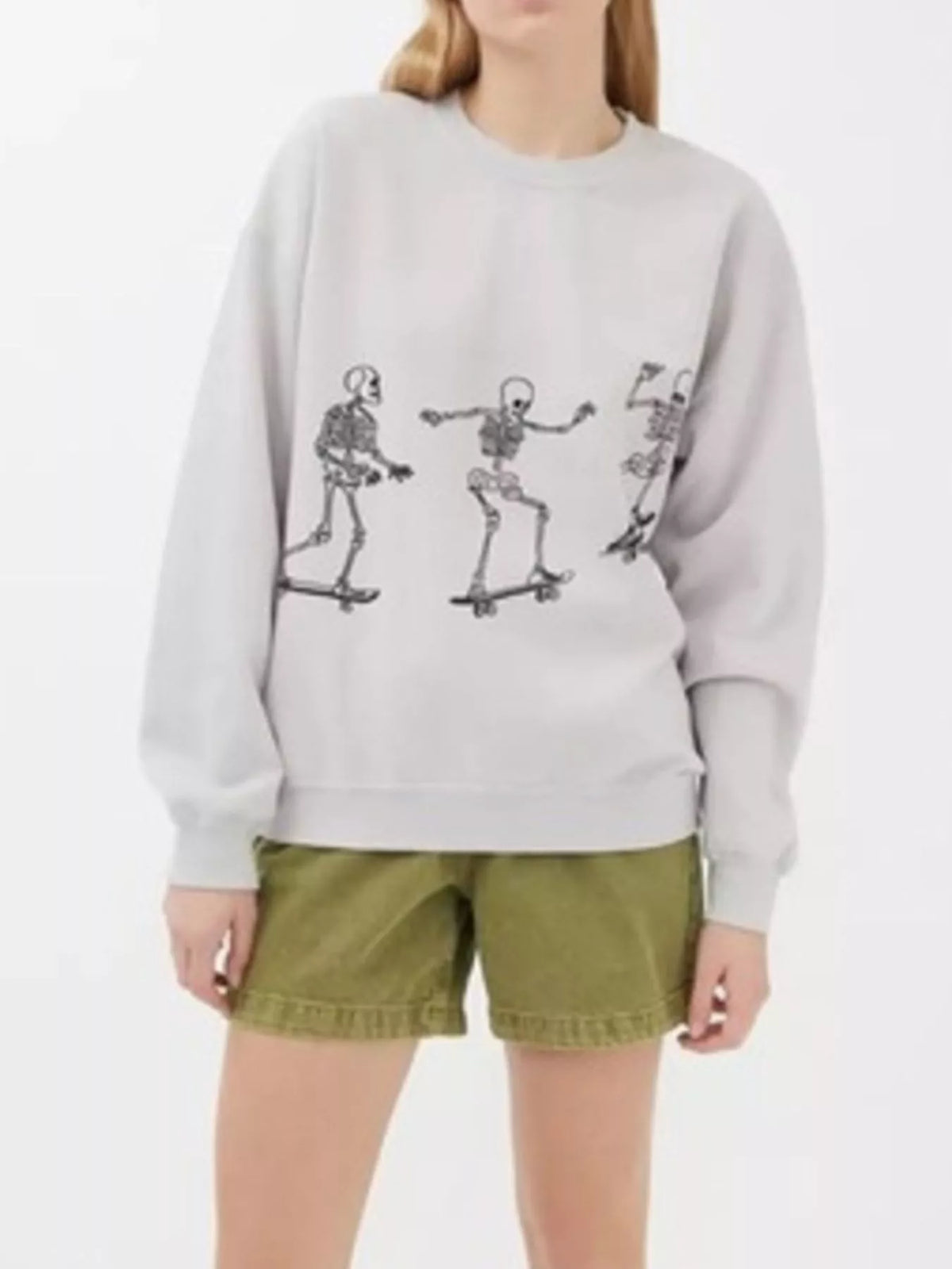 Skeleton Graphic Round Neck Sweatshirt - Lilixa.store
