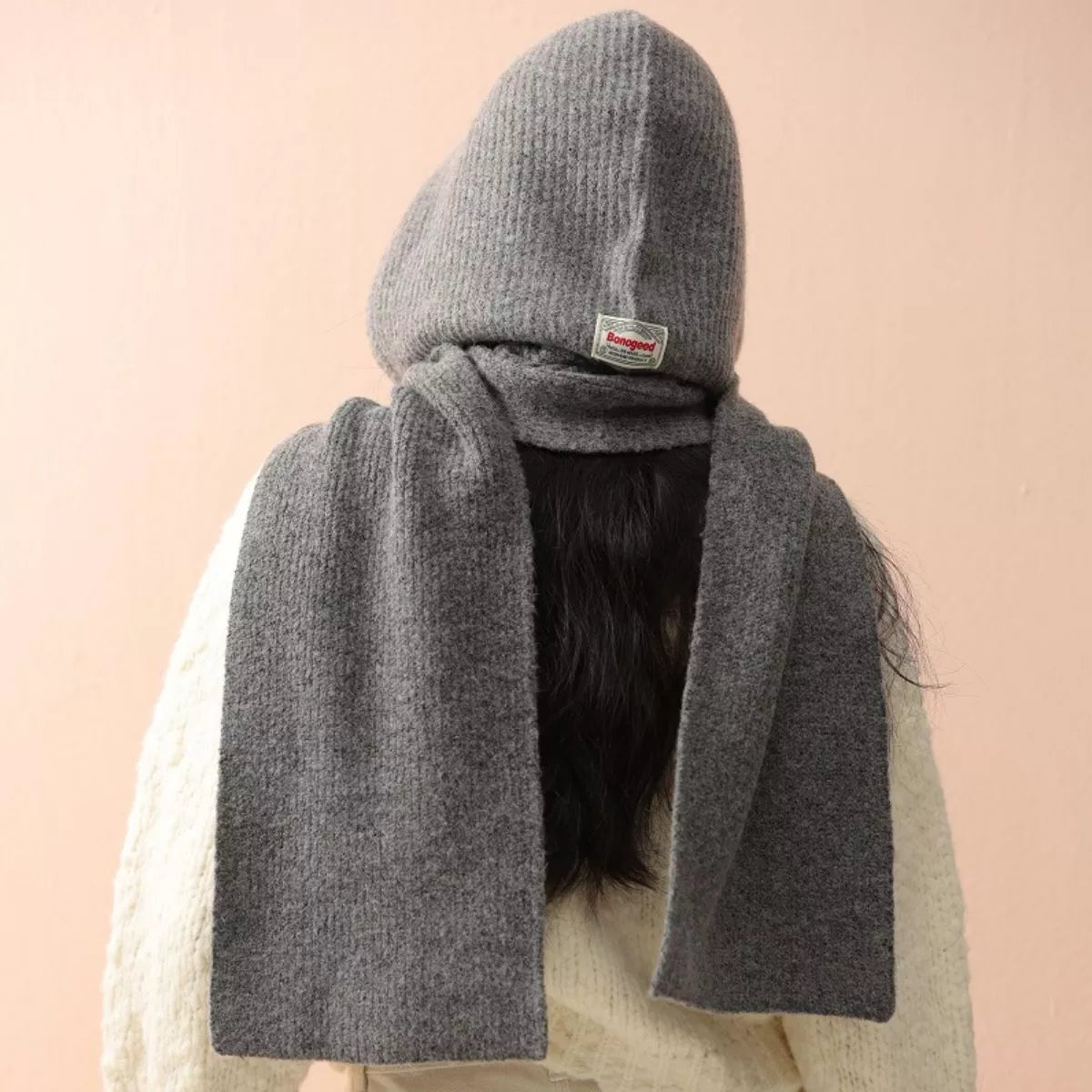Cozy Knit Tie Scarf with Hooded Design, view 4