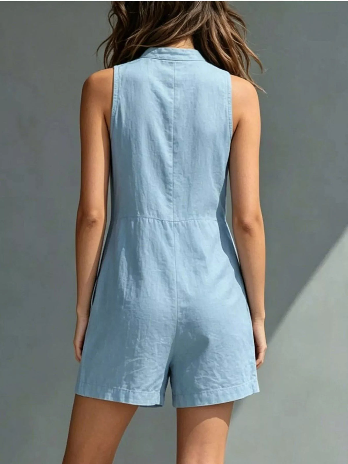 Full Size Sleeveless Button-Front Romper with Pockets Plus Size - Lilixa.store