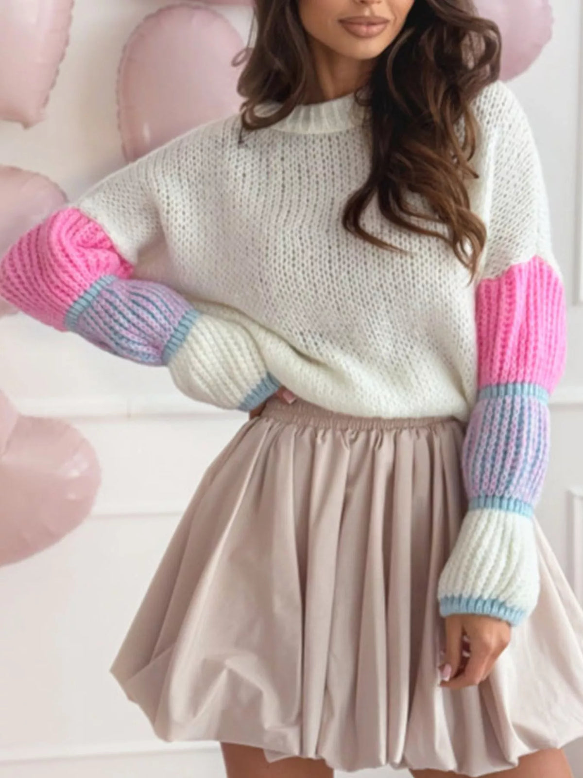 Color Block Round Neck Sweater - Lilixa.store