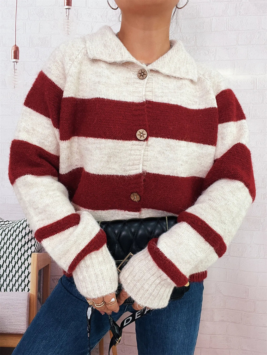 Striped Button-Up Cozy Cardigan - Lilixa.store