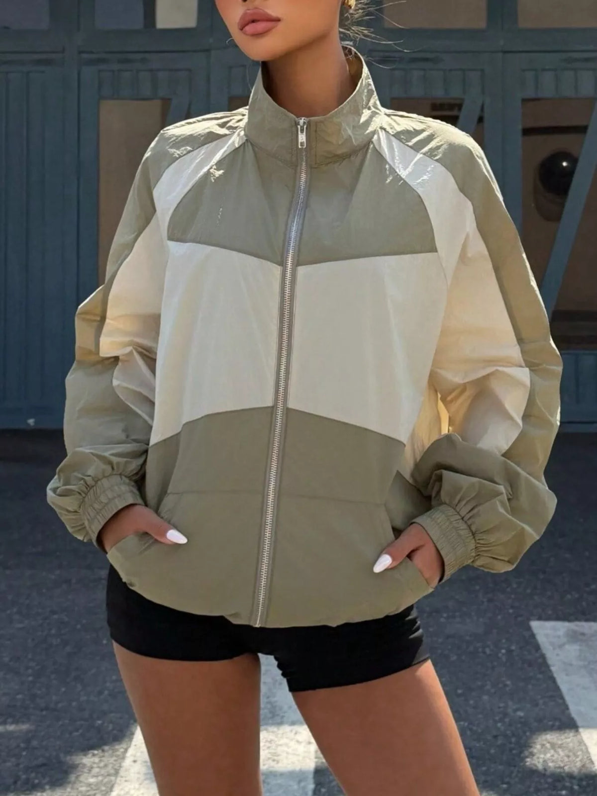 Color Block Zip-Up Jacket