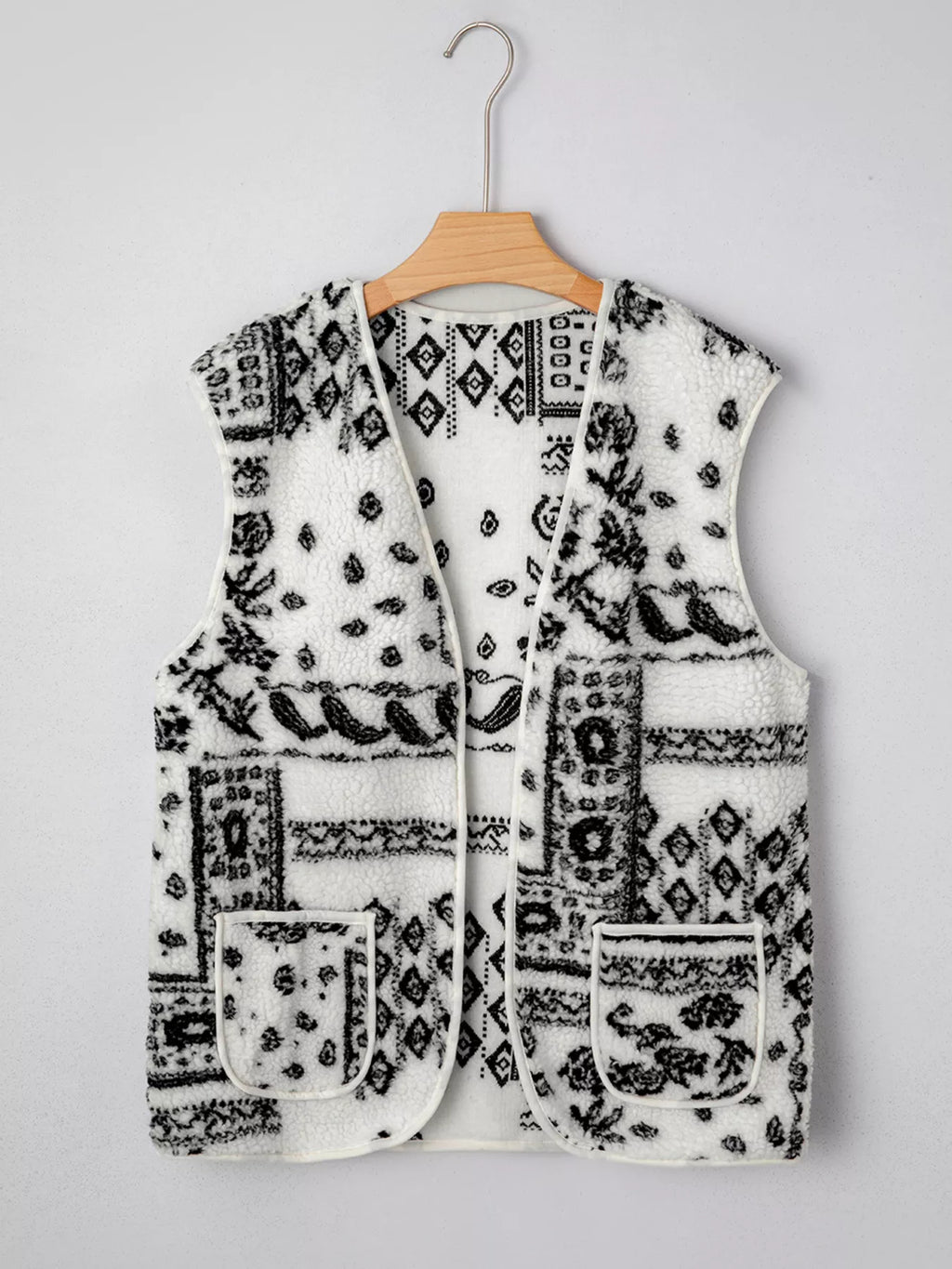Sherpa Paisley Print Pocketed Western Fashion Vest Jacket - Lilixa.store