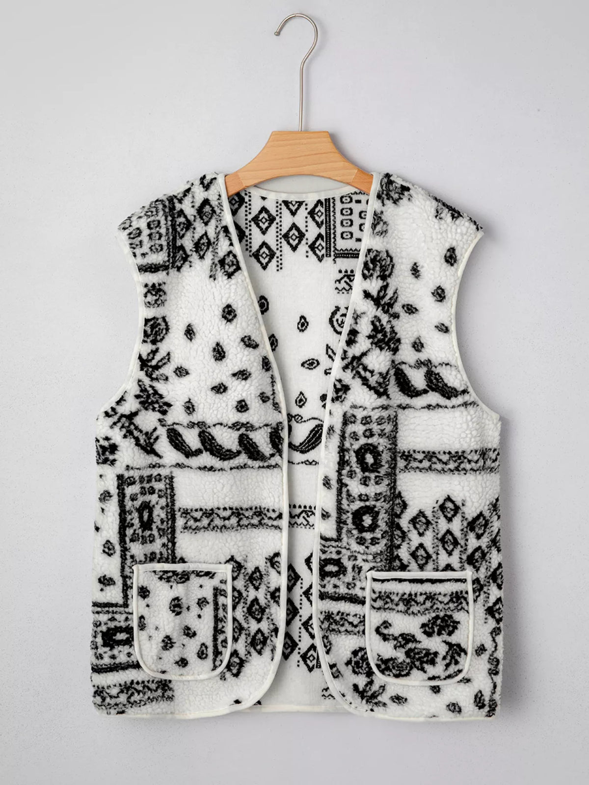 Sherpa Paisley Print Pocketed Western Fashion Vest Jacket - Lilixa.store