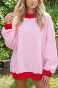 Contrast Trim Crew Neck Sweatshirt - Lilixa.store