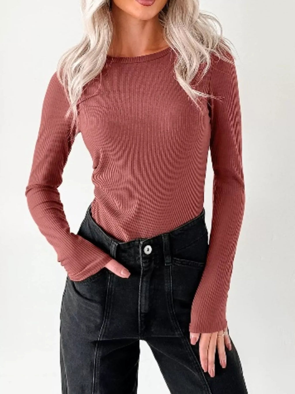 Ribbed Long Sleeve Fitted Bodysuit - Lilixa.store