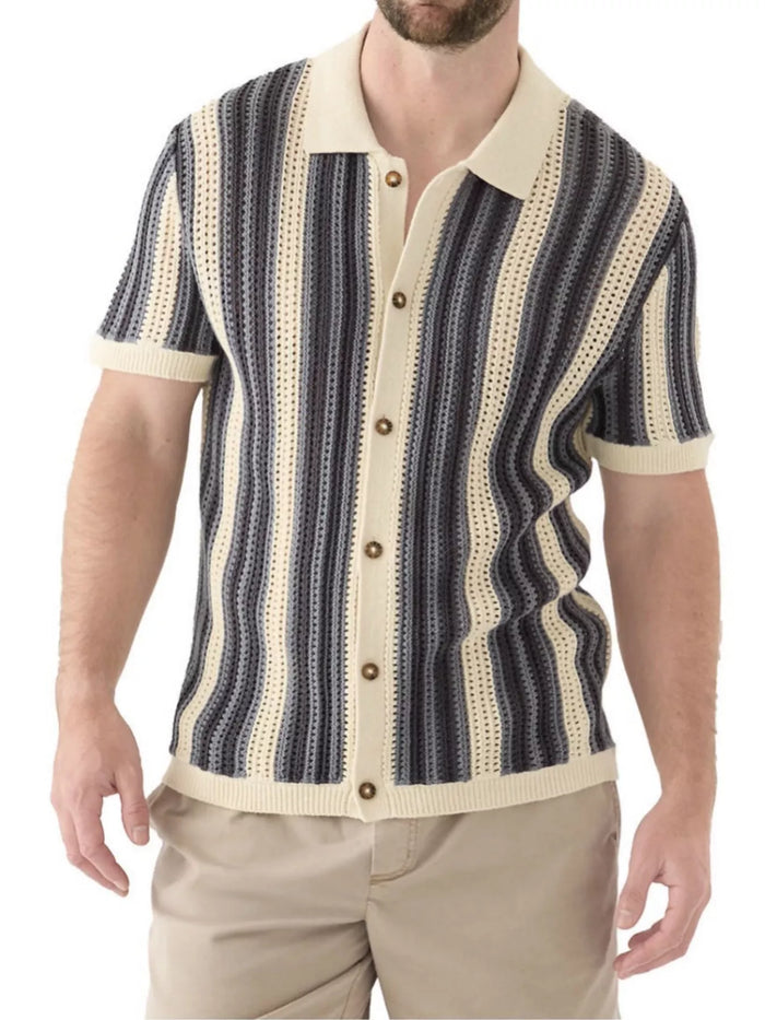 Men's Plus Size Striped Button Up Short Sleeve Cardigan - Lilixa.store
