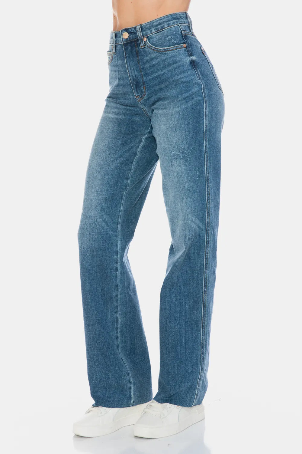 Judy Blue Full Size Tummy Control Cut Raw Hem Straight Jeans - Lilixa.store