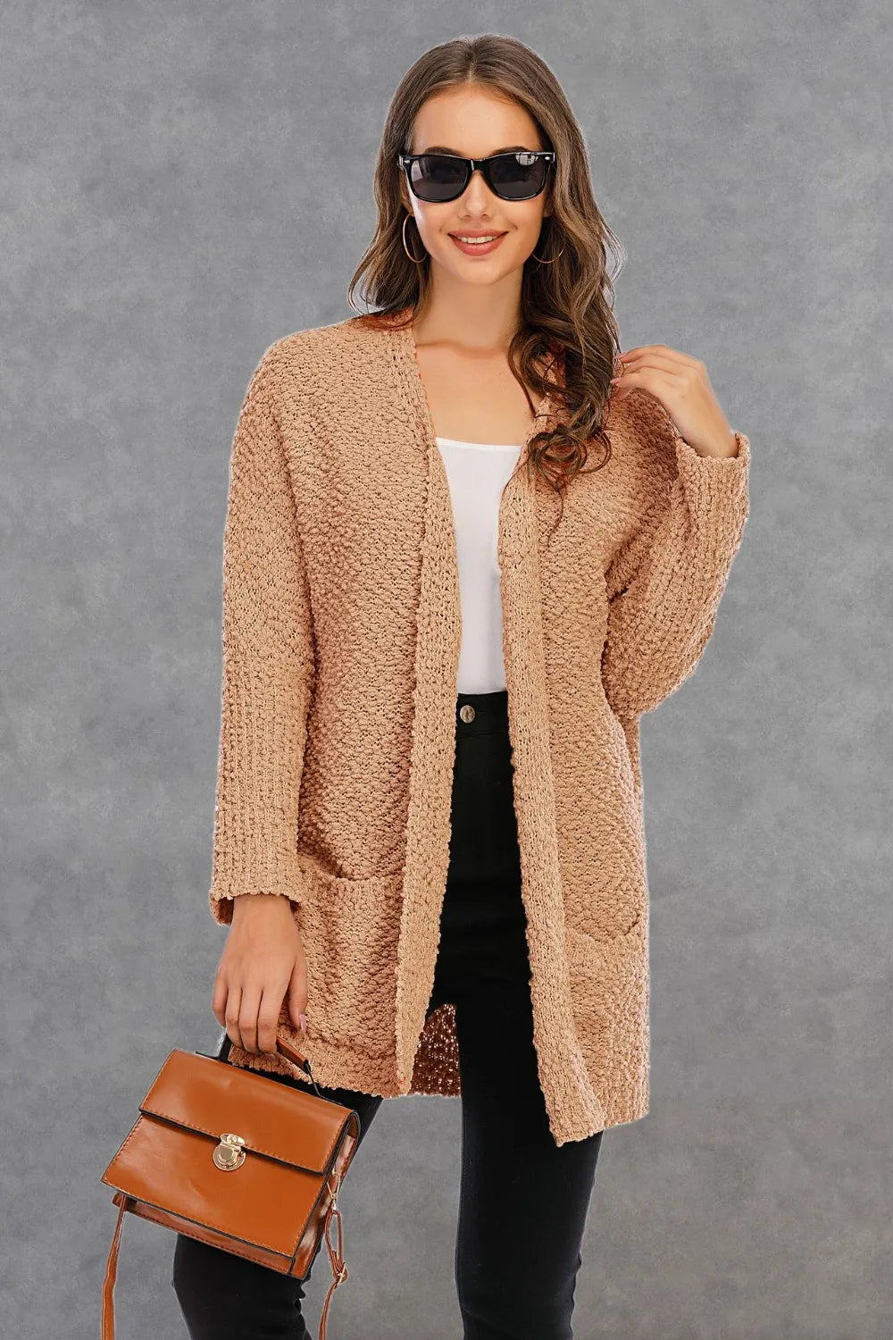 Angel Wings Pocketed Open Front Long Sleeve Cardigan - Lilixa.store